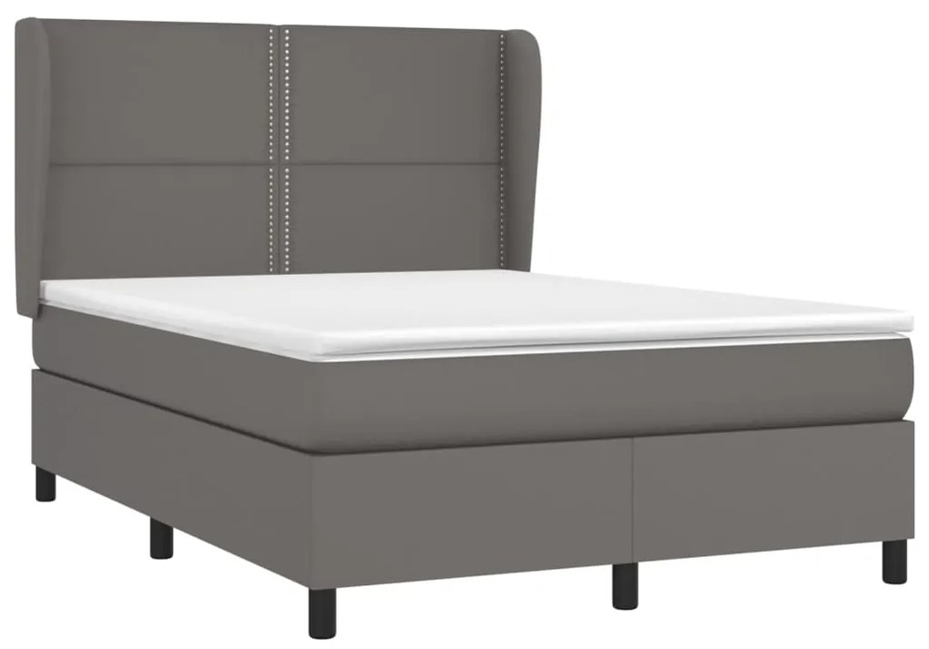 vidaXL Κρεβάτι Boxspring με Στρώμα Γκρι 140x190εκ. από Συνθετικό Δέρμα