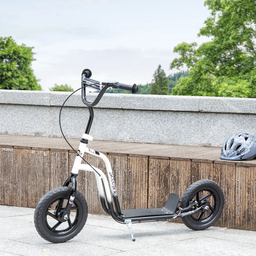 AIYAPLAY Πατίνι για παιδιά με ρυθμιζόμενο τιμόνι, μεγάλους τροχούς, σταντ, χειρόφρενο, για παιδιά ηλικίας 5-12 ετών, λευκό