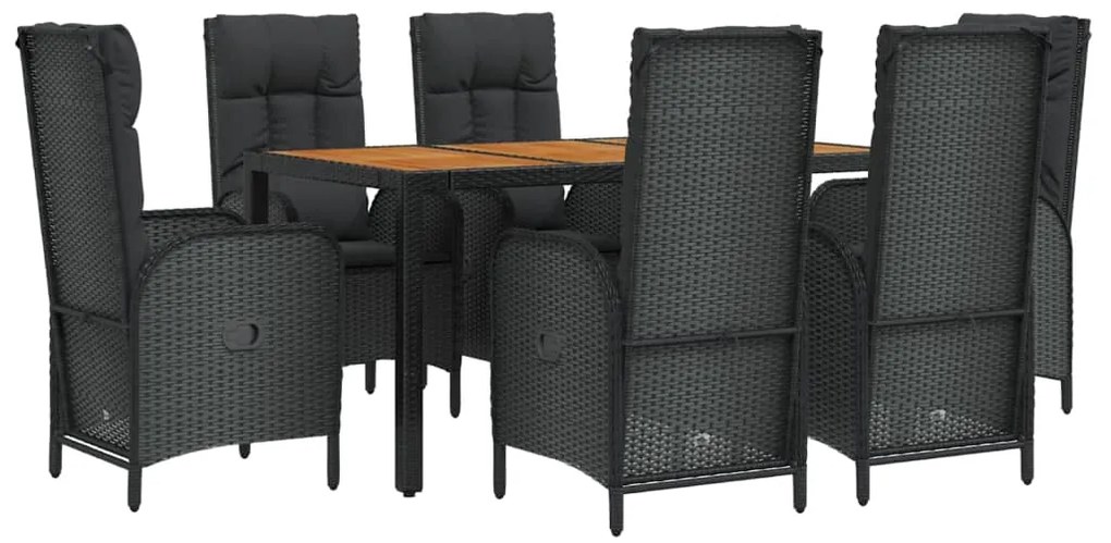 vidaXL Σετ Τραπεζαρίας Κήπου 7 Τεμ. Μαύρο Συνθετικό Ρατάν με Μαξιλάρια