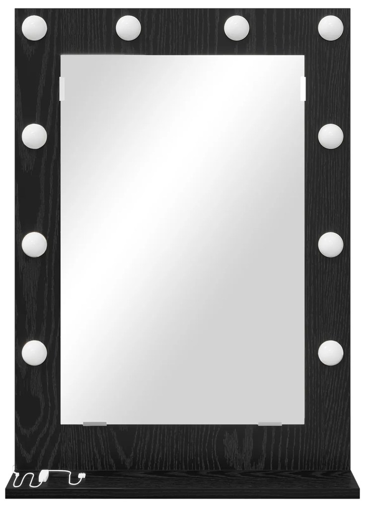 vidaXL Καθρέφτης Vanity με LED Φώτα Μαύρο Δρυς 70x50x18 εκ.