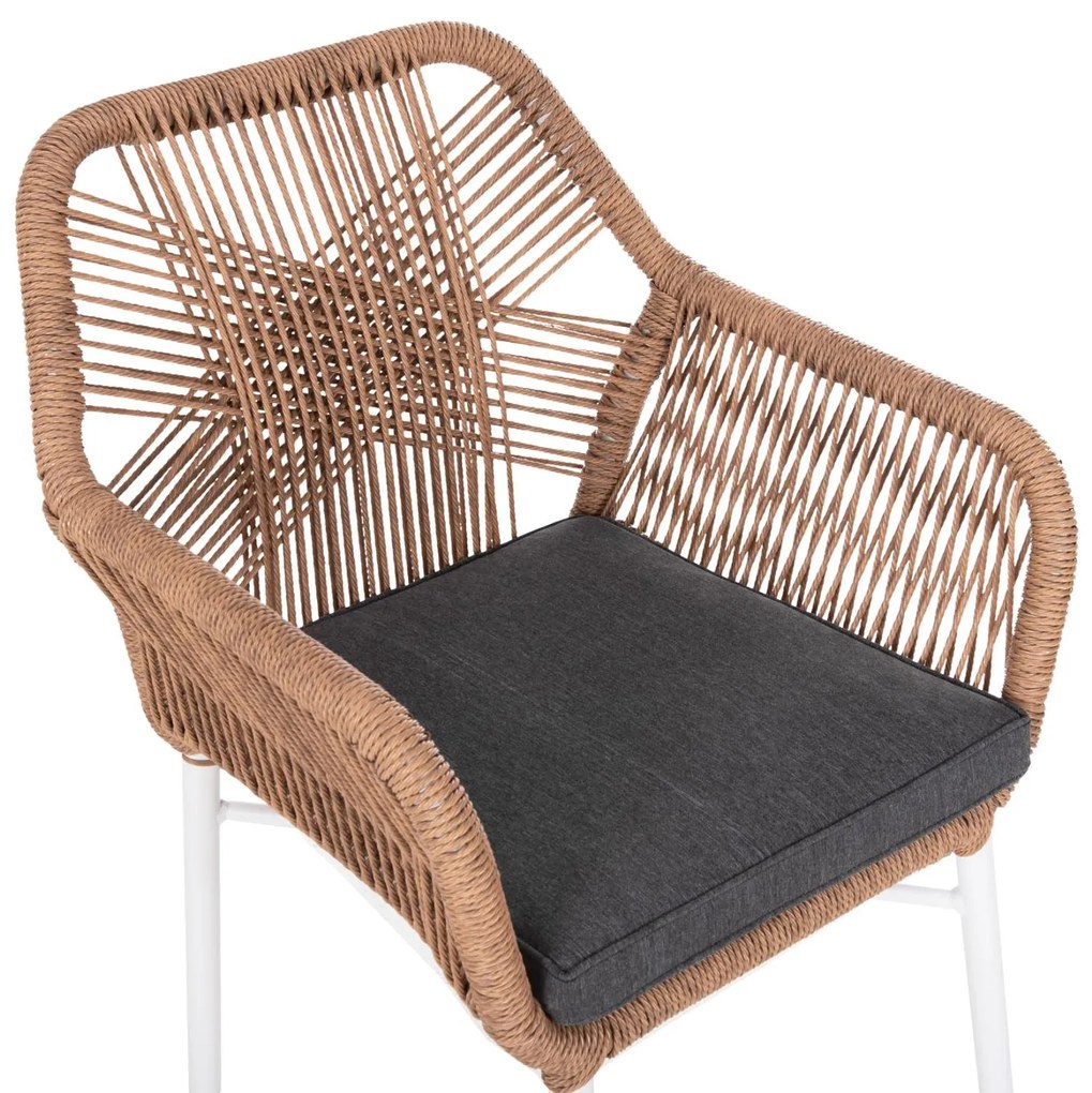 Καρέκλα - Πολυθρόνα TOPIN C6048.01 Λευκή Αλουμινίου με Ρ.Ε. Rattan Ανοιχτό Καφέ και Γκρί Μαξιλάρι 58x60x83Υ εκ. 58x60x83 εκ.