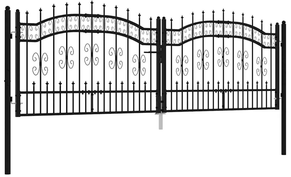 vidaXL Πόρτα Περίφραξης με Κορυφή Δόρυ Μαύρη 305x100 εκ. από Ατσάλι με Ηλεκτροστατική Βαφή