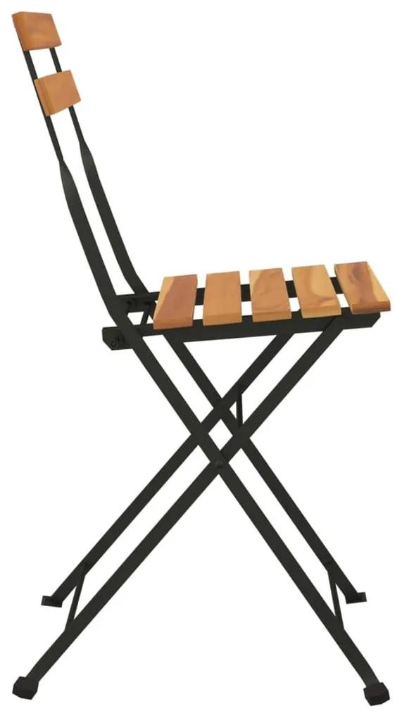 Καρέκλες Bistro Πτυσσόμενες 8 τεμ. Μασίφ Ξύλο Teak και Ατσάλι - Καφέ
