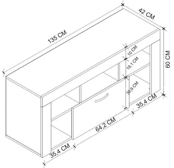 Έπιπλο τηλεόρασης Midili Megapap χρώμα sapphire oak - ανθρακί 135x42x60,7εκ. - GP041-0082,1