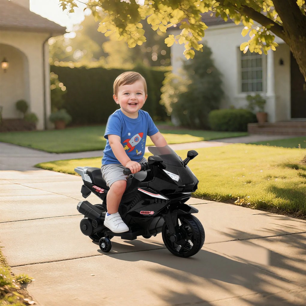 Ηλεκτρικό παιδικό μοτοσικλέτα, κόρνα, προβολείς, λειτουργία μουσικής, 2,5 χλμ/ώρα, Μαύρο