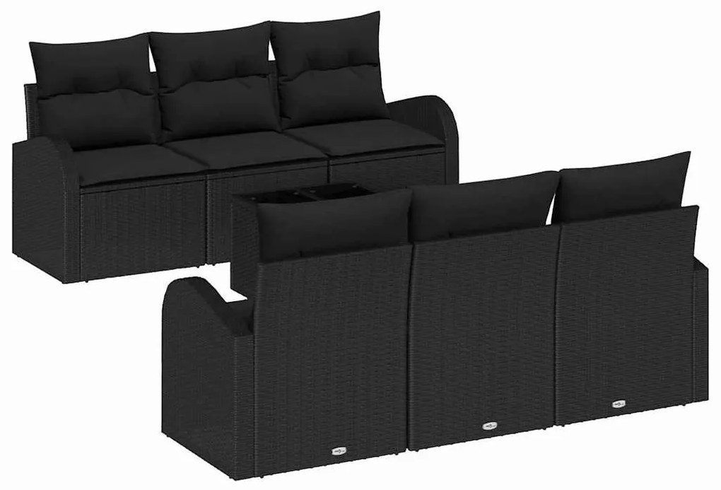 vidaXL Σετ Καναπέ Κήπου 7 pcs Μαύρο 55 x 55 x 37 εκ Πολυ ράταν