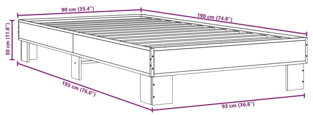 ΠΛΑΙΣΙΟ ΚΡΕΒΑΤΙΟΥ ΚΑΦΕ ΔΡΥΣ 90 X 190 ΕΚ. ΕΠΕΞ. ΞΥΛΟ &amp; ΜΕΤΑΛΛΟ 845886