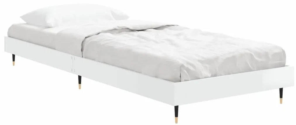 vidaXL Πλαίσιο Κρεβατιού Γυαλιστερό Λευκό 75x190 εκ Επεξεργασμένο Ξύλο