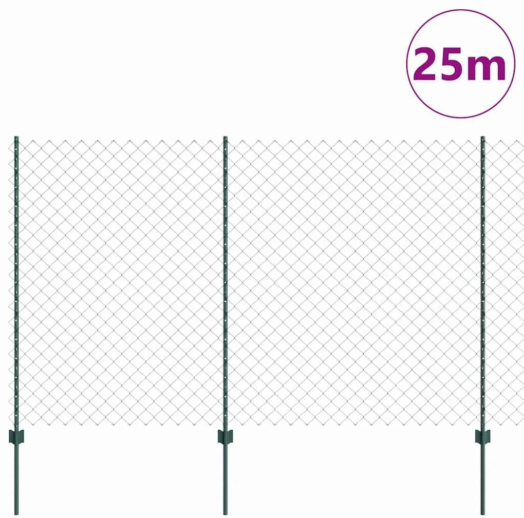 vidaXL Φράχτης με Στήλες. Πράσινο 1.6 x 25 m Ατσάλι