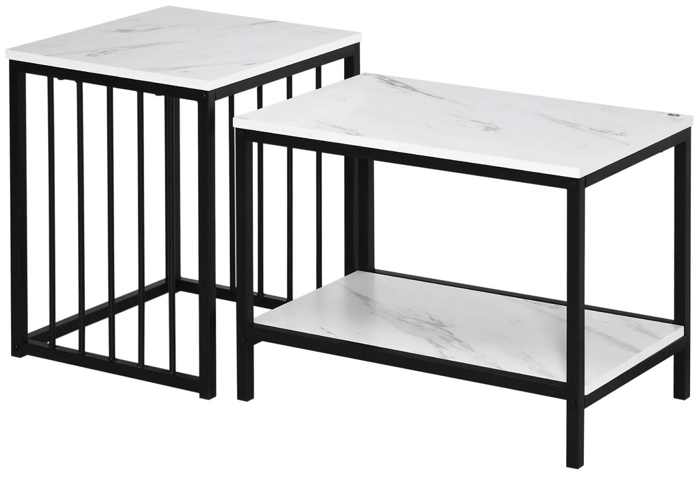 HOMCOM Σετ τραπεζιών, εύκολα καθαριζόμενες επιφάνειες, ατσάλινο πλαίσιο, λευκό/μαύρο