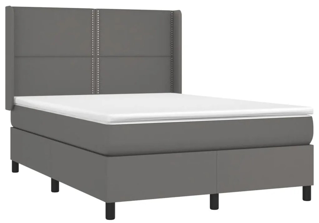 vidaXL Κρεβάτι Boxspring με Στρώμα Γκρι 140x200εκ. από Συνθετικό Δέρμα