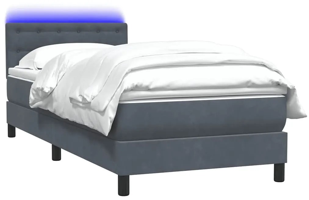 vidaXL Κρεβάτι Boxspring με Στρώμα Σκούρο Γκρι 80x220 εκ. Βελούδινο