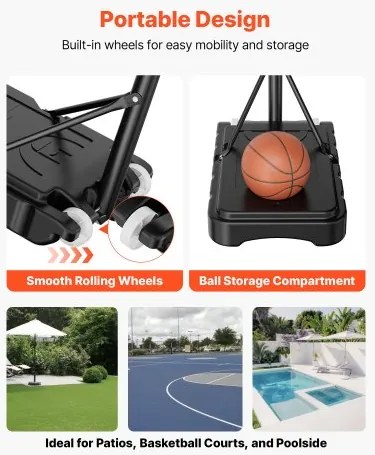 VEVOR Portable Basketball Stand, 1.6 to 2.1m Height Adjustment Basketball Hoop &amp; Goal, Kids Adjustable Basketballs Hoop with Nylon Net &amp; Rolling Wheels, Portable Backboard Set for Patios, Poolside