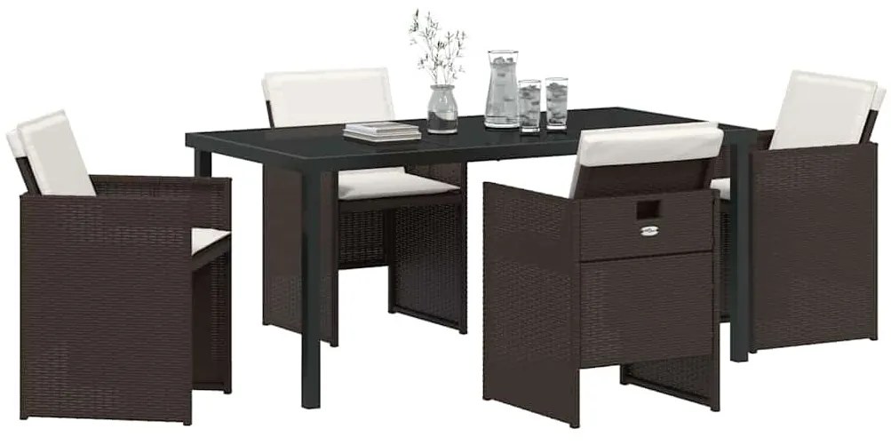 vidaXL Σέτ φαγητού για κήπο με μαξιλάρι 5 pcs Καφέ συνθετικό ρατάν