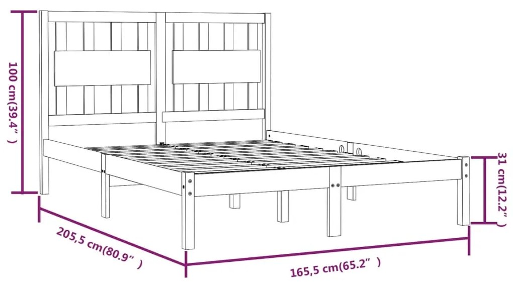 vidaXL Πλαίσιο Κρεβατιού Λευκό 160 x 200 εκ. από Μασίφ Ξύλο Πεύκου