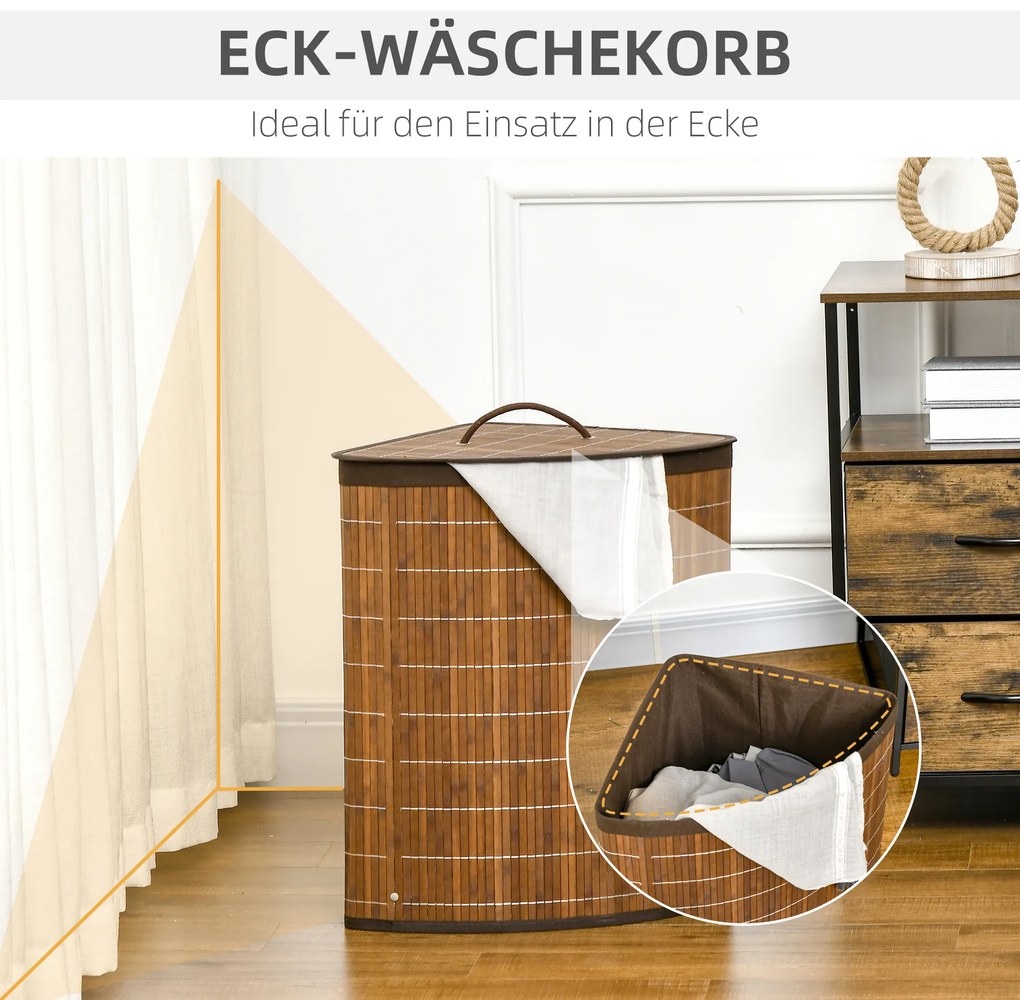 HOMCOM Καλάθι Απλυτων, Δοχείο Απλυτων, Χωρητικότητα 55L, Αφαιρούμενο Καπάκι, 38 cm x 38 cm x 57cm, Καφέ