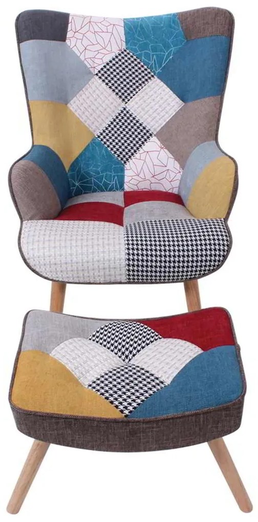 Set MARON Πολυθρόνα & Σκαμπώ, Ύφ.Patchwork-2