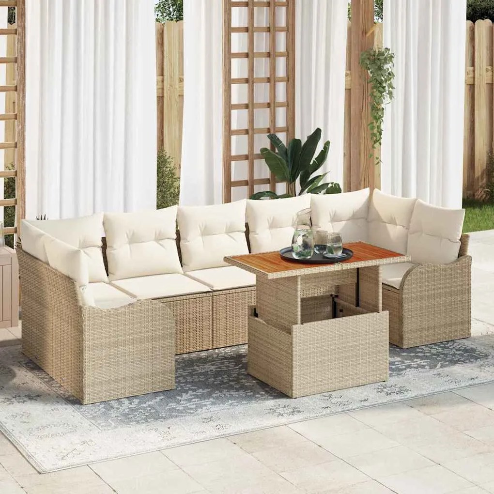 vidaXL Σετ Καναπέ Κήπου με αποθήκευση 8 pcs Μπεζ Πολυ ράταν