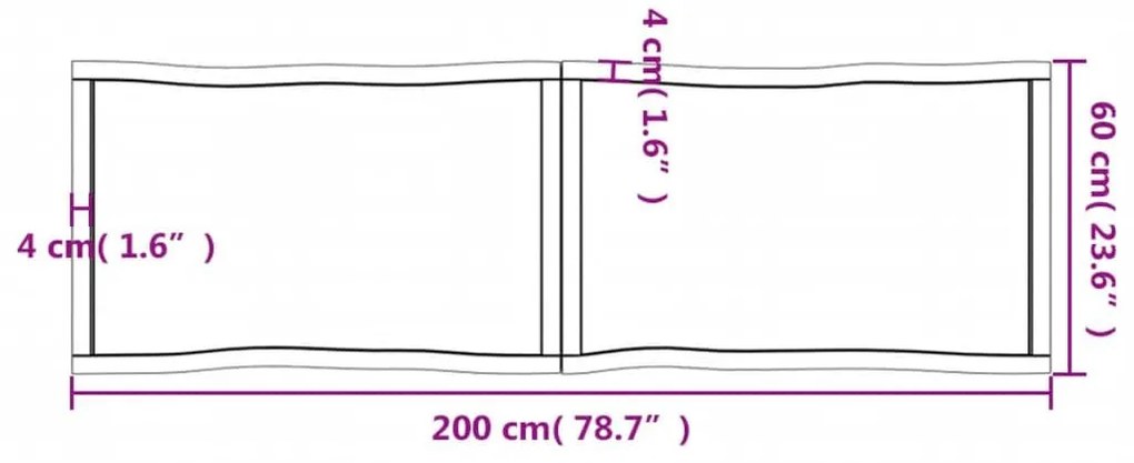 Επιφ Τραπεζιού Αν Καφέ 200x60x(2-6)εκ.Ακατέργ. Μασίφ Ξύλο Δρυός - Καφέ