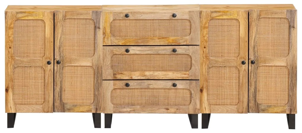 vidaXL Πλαϊνό γραφείο 3 pcs Καφέ 180 x 33 x 75 εκ. Στερεό ξύλο μάνγκο