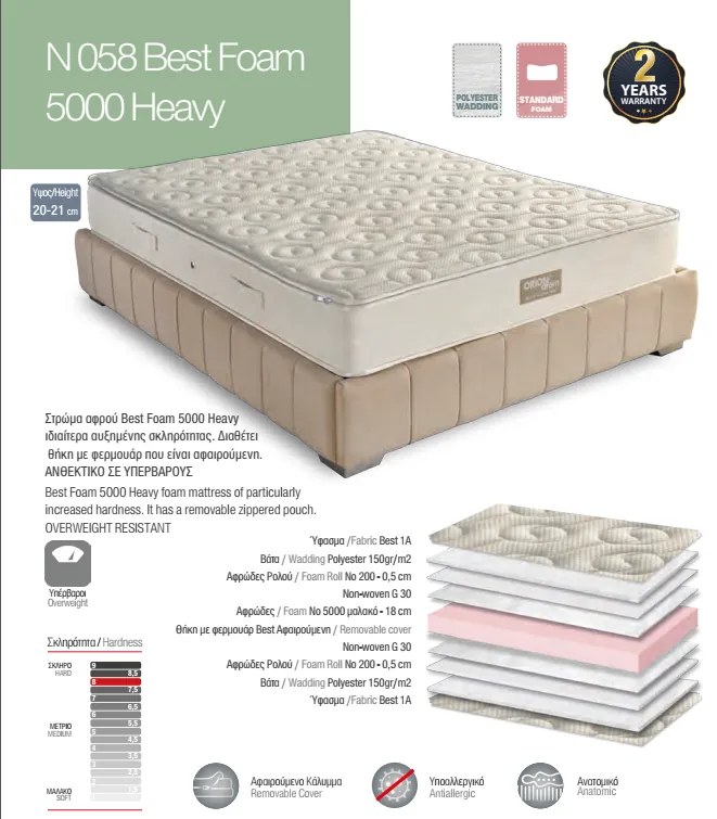 Στρώμα  E058 Best Foam 5000 Heavy  100×190 εκ.   Σκληρότητας: Σκληρό Orion Strom