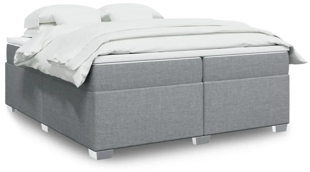 vidaXL Κρεβάτι Boxspring με Στρώμα Ανοιχτό Γκρι 200x200 εκ. Υφασμάτινο