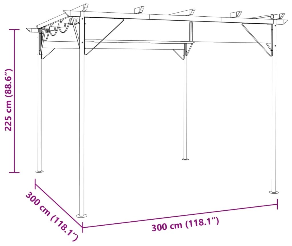 vidaXL Τεντοπέργκολα με Πτυσσόμενη Οροφή Taupe 3x3 μ. Ατσάλι 180 γρ/μ²