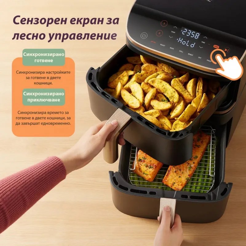 Cosori Turbo Tower Pro CAF-DC123S, 2630W, 10.8 l, 30-230C, 7 προγράμματα, Sync, Smart, Μαύρο/σαμπάνια