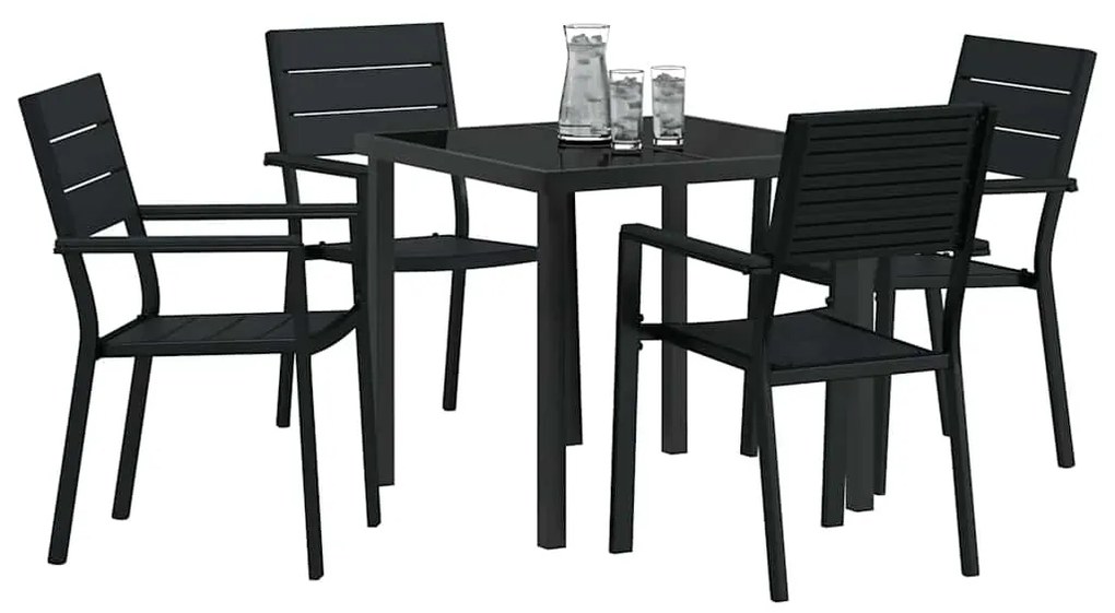 vidaXL Σέτ φαγητού για κήπο 5 pcs Μαύρο Χάλυβας με επίστρωση πούδρας