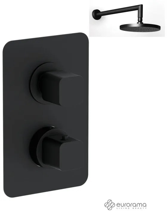 Eurorama QUADRA Thermo Black matt Κεφαλή Ø30εκ+Θερμοστατικός μίκτης εντοιχισμού 2 ή 3 εξόδων με εκτροπέα