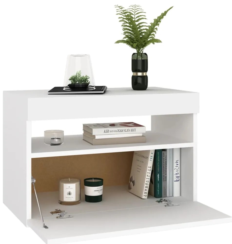 vidaXL Κομοδίνο με LED Λευκό 60 x 35 x 40 εκ. από Επεξεργασμένο Ξύλο