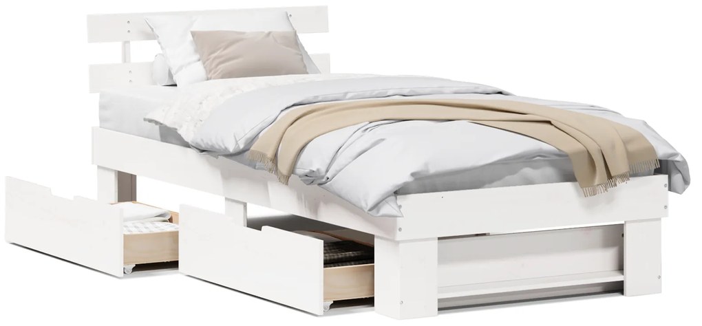 vidaXL Σκελετός Κρεβατιού Λευκό 75 x 190 cm Συμπαγές ξύλο πεύκου