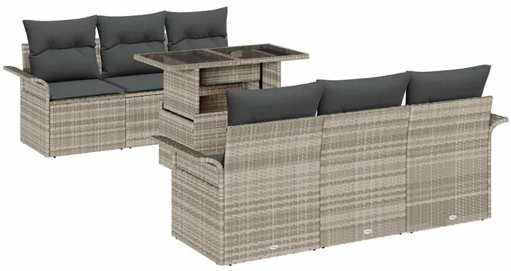 vidaXL Σετ Καναπέ Κήπου με μαξιλάρι 7 pcs Ανοιχτό γκρι Πολυ ράταν