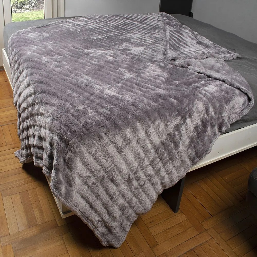 Κουβέρτα Coral Fleece Ριγέ 16 Grey DimCol Queen Size 220x240cm Πολυέστερ