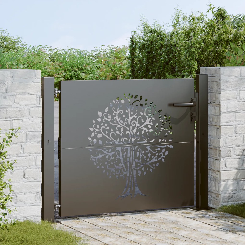 vidaXL Πύλη Κήπου, Πύλη Κήπου 105x75 εκ. Χάλυβας Corten με Σχέδιο Δέντρου