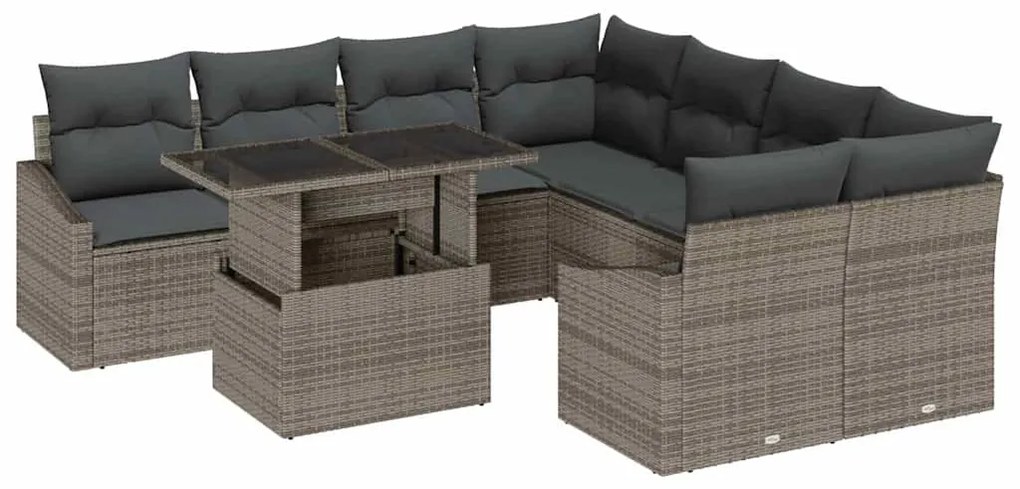 vidaXL Σετ Καναπέ Κήπου με μαξιλάρι 9 pcs Γκρι 100 x 55 x 73 εκ