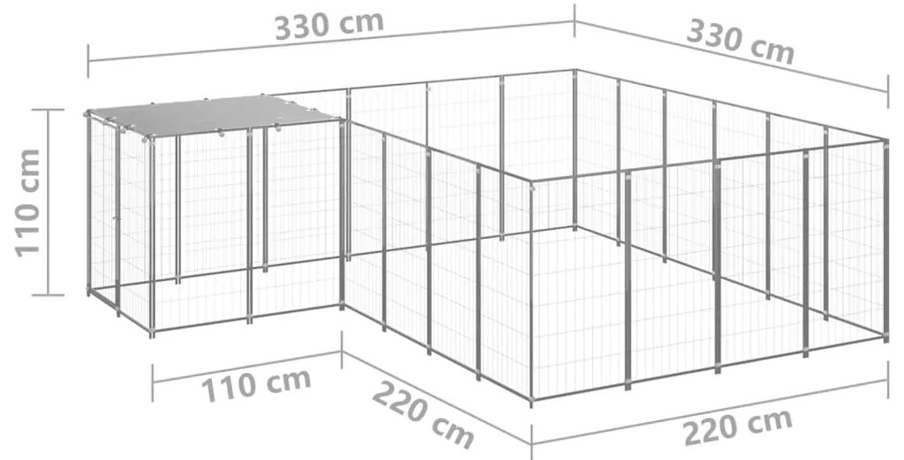 vidaXL Σπιτάκι Σκύλου Ασημί 8,47 μ² Ατσάλινο