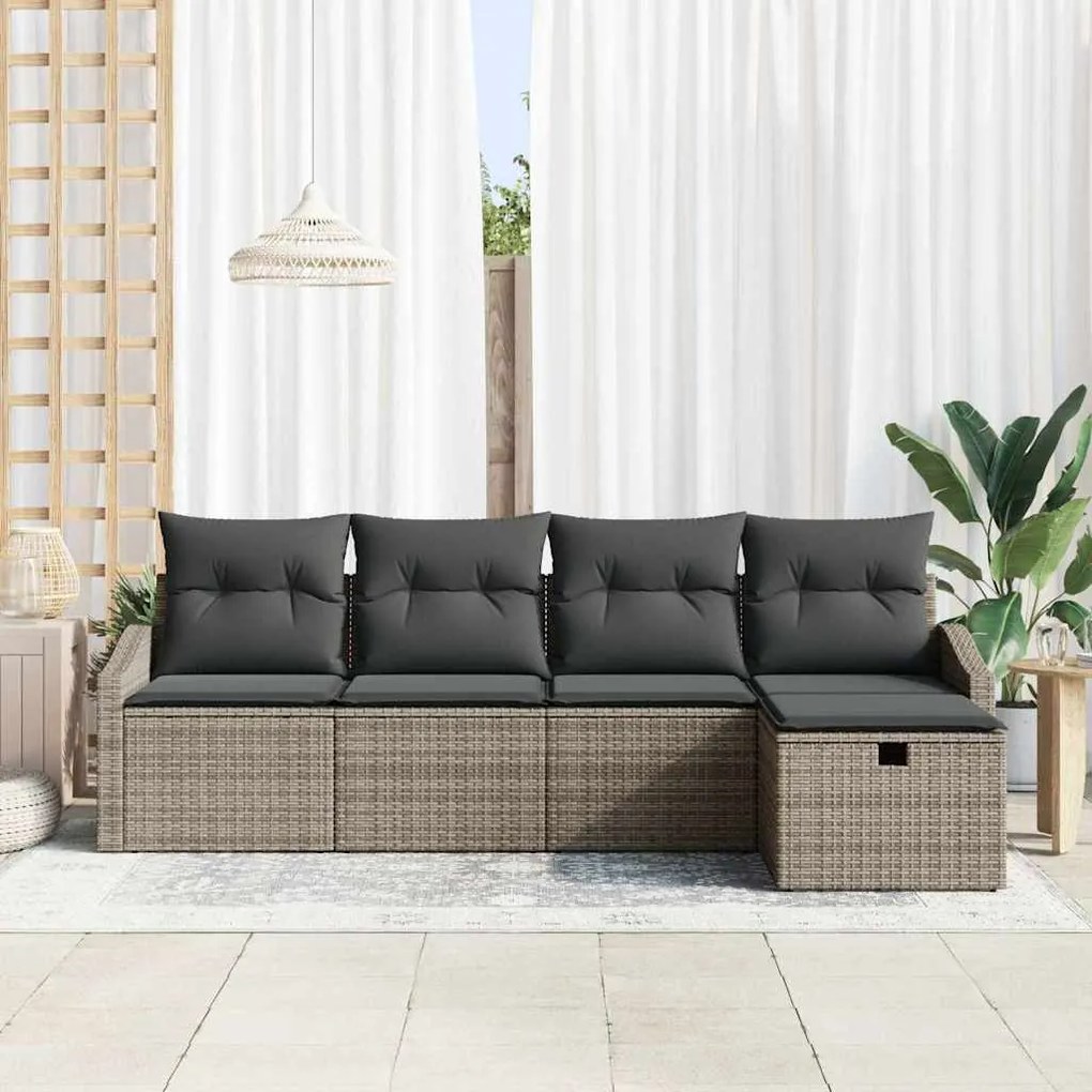 vidaXL Σετ Καναπέ Κήπου με μαξιλάρι 5 pcs Γκρι Πολυ ράταν