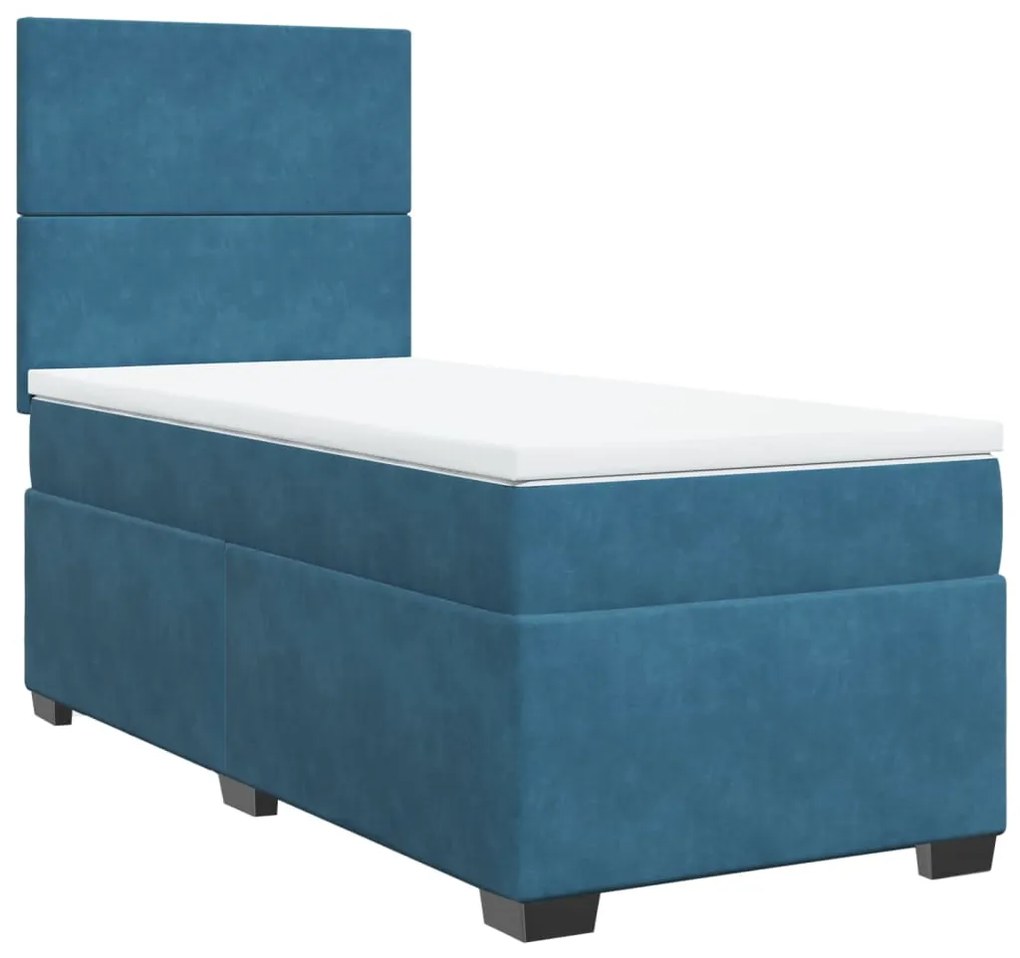 vidaXL Κρεβάτι Boxspring με Στρώμα Μπλε 90x200 εκ. Βελούδινο