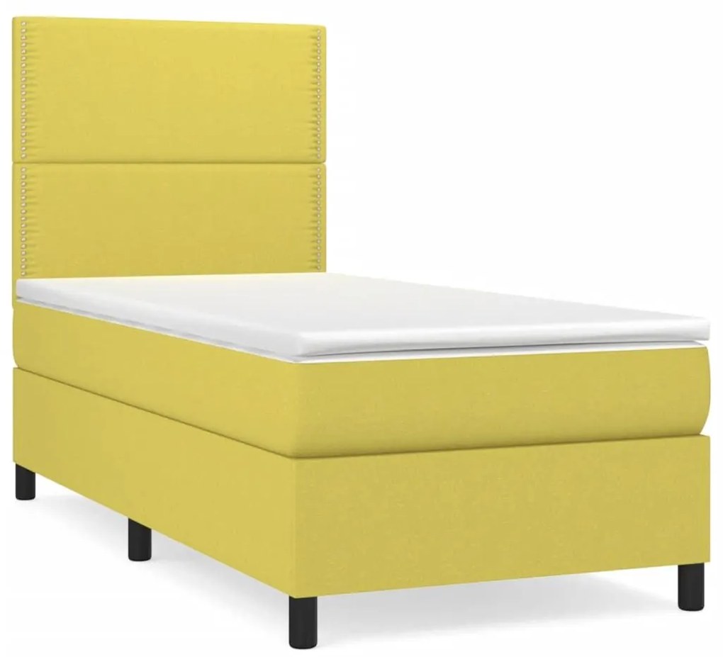 Κρεβάτι Boxspring με Στρώμα Πράσινο 100 x 200 εκ. Υφασμάτινο - Πράσινο