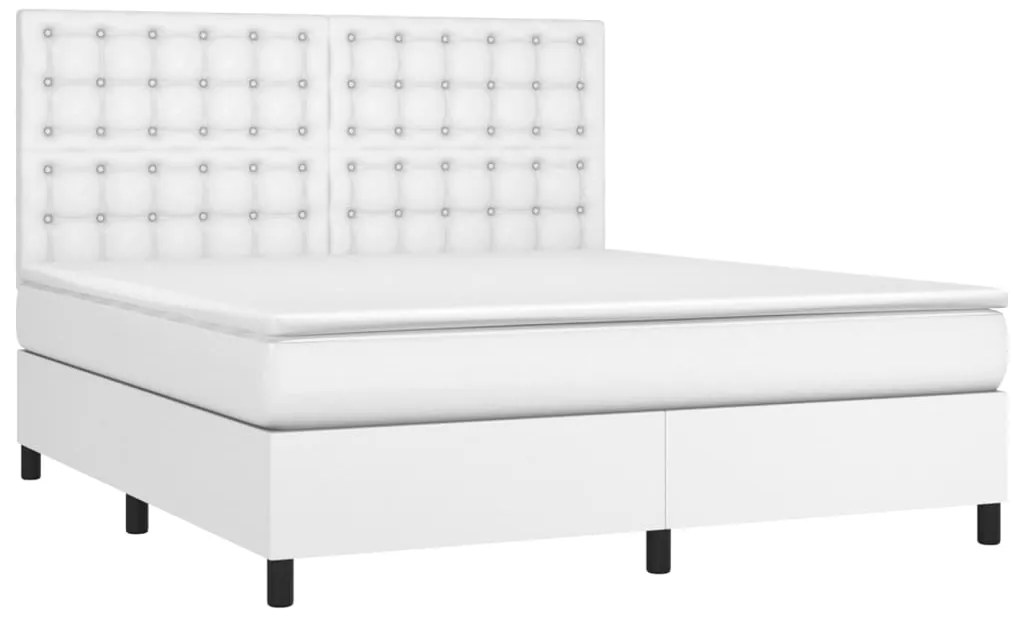 vidaXL Κρεβάτι Boxspring με Στρώμα & LED Λευκό 160x200 εκ. Συνθ. Δέρμα