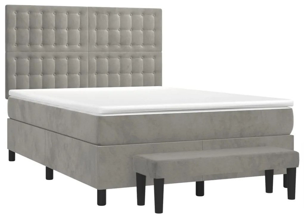 Κρεβάτι Boxspring με Στρώμα Ανοιχτό Γκρι 140x190 εκ. Βελούδινο - Γκρι