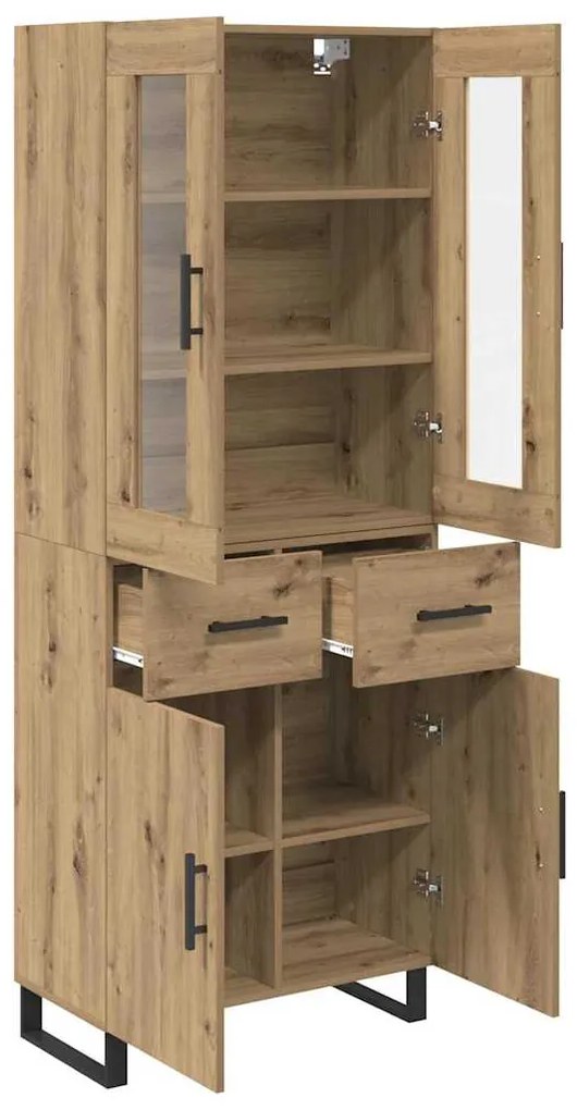 vidaXL Highboard με συρτάρι 2 pcs Artisan Oak Σύνθετο Ξύλο και Γυαλί