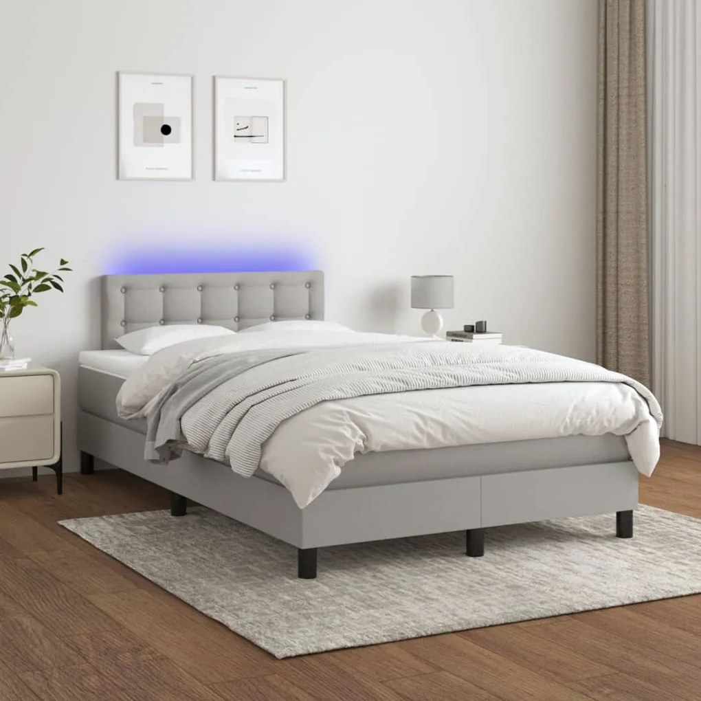 Κρεβάτι Boxspring με Στρώμα & LED Αν.Γκρι 120x200 εκ Υφασμάτινο