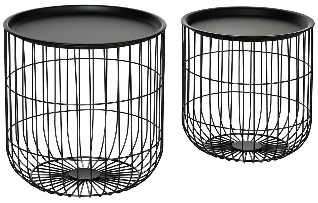 HOMCOM Σετ 2 βοηθητικών τραπεζιών σε σκανδιναβικό στυλ, με αποθηκευτικό χώρο, στοιβαζόμενα, Μαύρο