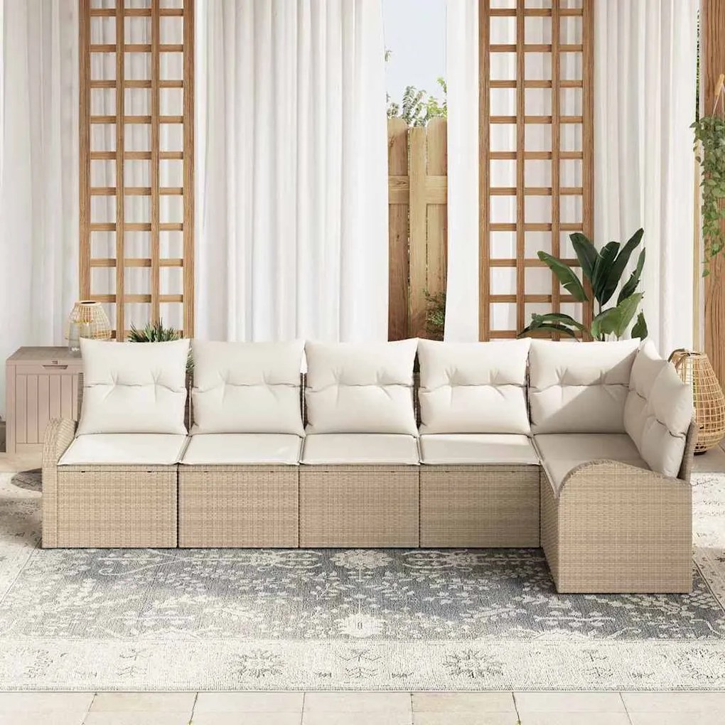 vidaXL Σετ Καναπέ Κήπου με μαξιλάρι 6 pcs Μπεζ Πολυ ράταν