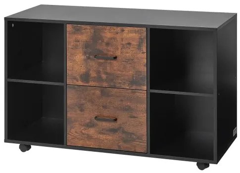 VEVOR 2 Drawer Wooden File Cabinet Mobile Filing Cabinet with Open Shelves Black