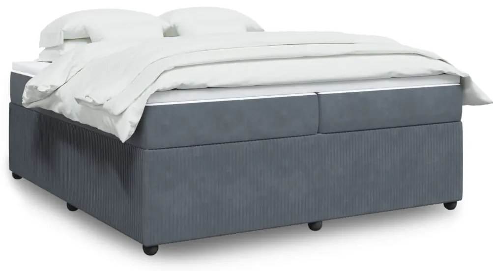 vidaXL Κρεβάτι Boxspring με Στρώμα Σκούρο Γκρι 200x200 εκ. Βελούδινο