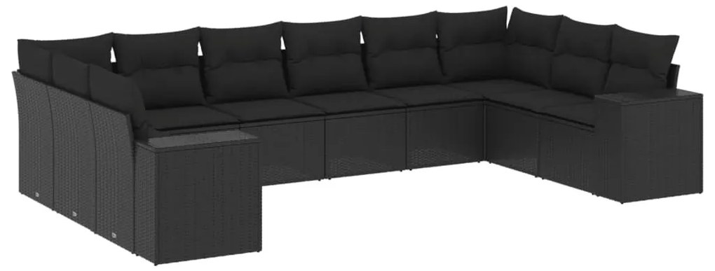 vidaXL Σαλόνι Κήπου Σετ 10 Τεμαχίων Μαύρο Συνθετικό Ρατάν με Μαξιλάρια