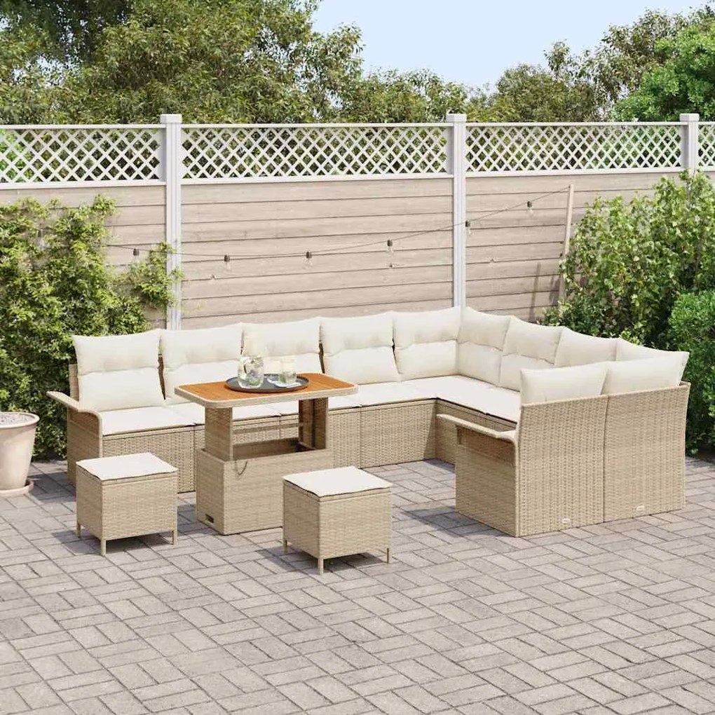 vidaXL Σετ Καναπέ Κήπου με μαξιλάρι 12 pcs Μπεζ, Κρέμα 90 x 55 x 71 cm